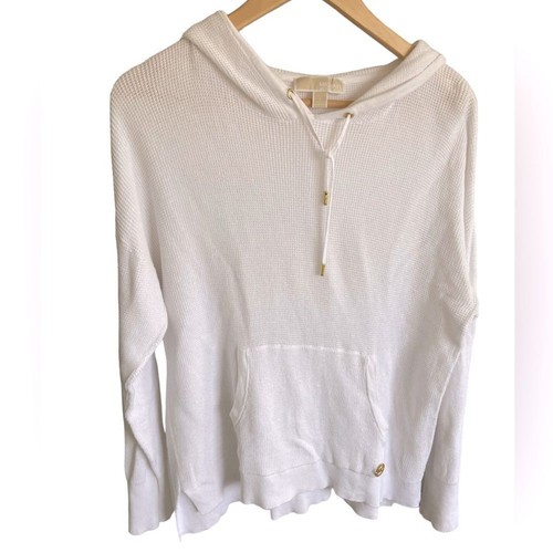 Michael Kors Maglione Donna Bianco Waffle Maglia Minimalista con Coulisse L