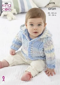 Babies Knitting Pattern King Cole Aran Baby Cosy Hat & Cardigans 6178 - Picture 1 of 5