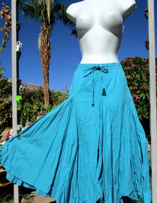 Saia Grace Elements full godet tamanho L 34-38" W algodão midi 31,5" L turquesa - Imagem 1 de 2