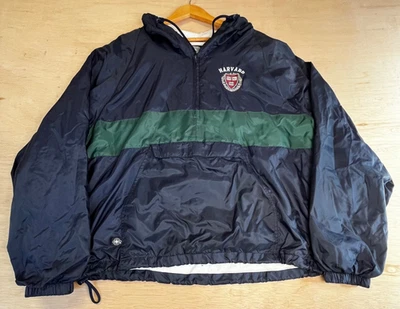 VTG Y2K Harvard University Charles River Lined Anorak Windbreaker Hoodie L Blue - Image 1 of 4