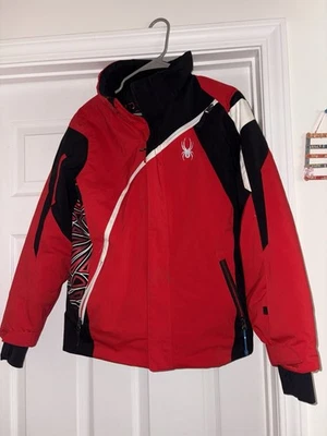 Spyder Ski Snow Jacket Boys Kids Sz 16 Red + Black Spider Webs - Image 1 of 4