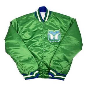 Vintage seltene NHL Hartford Whalers grüne Starter Satin Bomberjacke Herren Large - Bild 1 von 7
