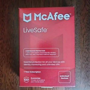 McAfee LiveSafe 2025 Unlimited Devices, Antivirus Internet, 1 Year, Sealed Box! - Picture 1 of 6