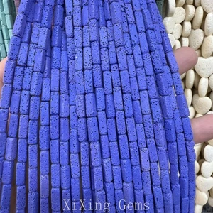 Cuentas de roca volcánica de lava tubular cuboide azul real 4x13 mm para hacer joyas hágalo usted mismo - Imagen 1 de 6
