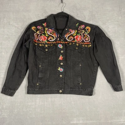 Carole Little Vintage Black Denim paisley Embroidered Jacket Sz S see photos - Image 1 of 4