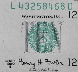 $10 1950E Gem CU Federal Reserve Note L43258468D series E, ten $, San Francisco  - Picture 1 of 7