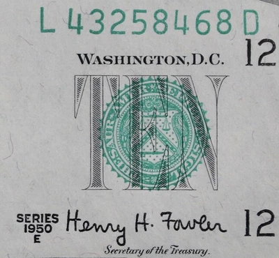 $10 1950E Gem CU Federal Reserve Note L43258468D series E, ten $, San Francisco  - Image 1 of 4