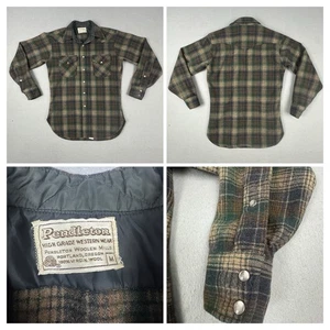 VINTAGE Pendleton Pearl Snap Shirt Mens M 70s 80s Virgin Wool USA Flannel Plaid - Picture 1 of 13