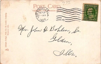 US POSTAL HISTORY 1909 LOS ANGELES TO ILLS FLAG CANCEL GW 1c on snake dancer - Image 1 of 2