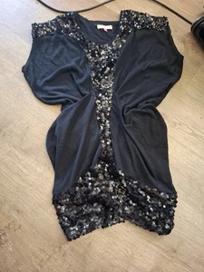 Miso Size 10 Sequined Drape Style Mini Dress In Black - Foto 1 di 1