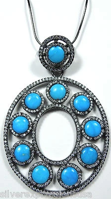 Sleeping Beauty Turquoise 925 Sterling Silver Black Rhodium Pendant Necklace  - Image 1 of 4