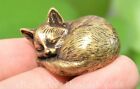1" Chinese Pure Brass Feng Shui Animal Civet Cat Statue Pendant