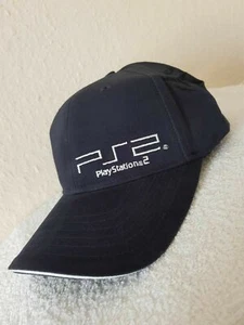 SONY PLAYSTATION 2 EMBROIDERED RETRO LOGO ADJUSTABLE CAP UNISEX BLACK/WHITE - Picture 1 of 3