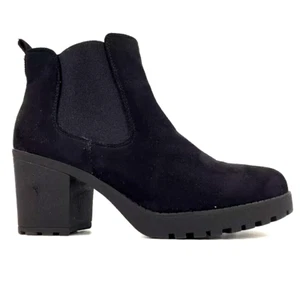 Botines Negros Imitación Gamuza Cremallera Chelsea Elastizados Bloque Tacones Reino Unido Talla 6.5 - Imagen 1 de 16