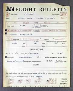 BEA BRITISH EUROPEAN AIRWAYS AIRLINE FLIGHT BULLETIN DOUGLAS DC-3 PIONAIR G-AHCT - Picture 1 of 2