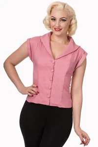 Pink Rockabilly Pinup Vintage 50's Retro Shirt Blouse Button Top BANNED Apparel - Picture 1 of 2