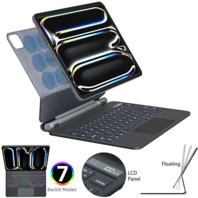TECHGEAR Magic Keyboard For iPad Pro 11" M5 2025/M4 2024 Floating Magnetic BackLight LCD