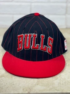 NBA Chicago Bulls Black Red Pinstripe Adidas Snapback Wool Ball Cap/Hat RetroVtg - Picture 1 of 14