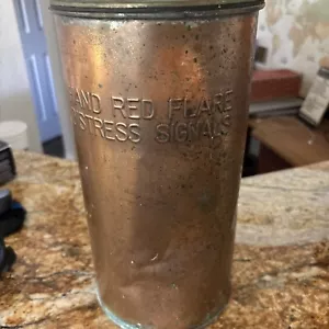 ANTIQUE COPPER BRASS HAND RED FLARE DISTRESS SIGNAL CONTAINER HOLDER NAUTICAL - Picture 1 of 6
