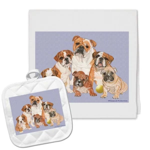 Bulldog Kitchen Dish Towel and Pot Holder Gift Set - Picture 1 of 1