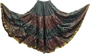 Silk Blend Sari 6/7 Yard Skirt Belly Dance Boho Tiered One Size 6 8 10 12 14 16 - Picture 1 of 9
