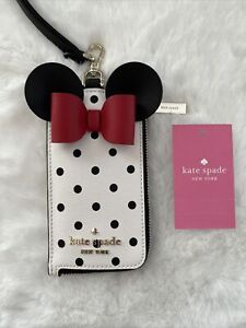 NWT Kate Spade x Disney Minnie Mouse Lanyard Card Holder Polka Dot Red Bow