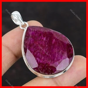 Valentines Deal Kashmir Rubi Stone Engagement Handcrafted New Pendant 925 Silver - Picture 1 of 6