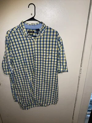 Mens Chaps Easy Care Short Sleeve Blue/Red Button Up Shirt LT Tall Plaid - Image 1 of 3