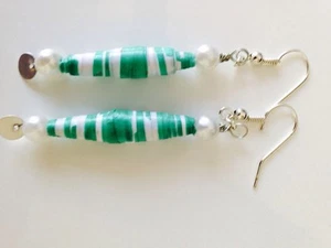 Green whit pearl paper earrings hadmade - Picture 1 of 3