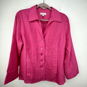 Kim Rogers 100% Linen Pintuck Blouse Size Large Relaxed Fit Hot Pink NWT - Picture 1 of 11