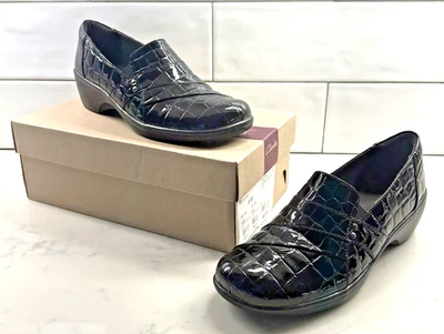 Clarks Zapatos Negros Cocodrilo Repujado Cuña Patente Cuero May Caléndula Sin Cordones 8M NUEVO Foto 1 de 4