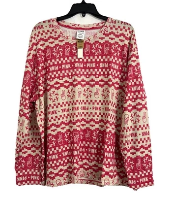 Victoria's Secret PINK Holiday Cozy Fair Isle Long Sleeve Sleep Shirt XL Red NWT - Image 1 of 4