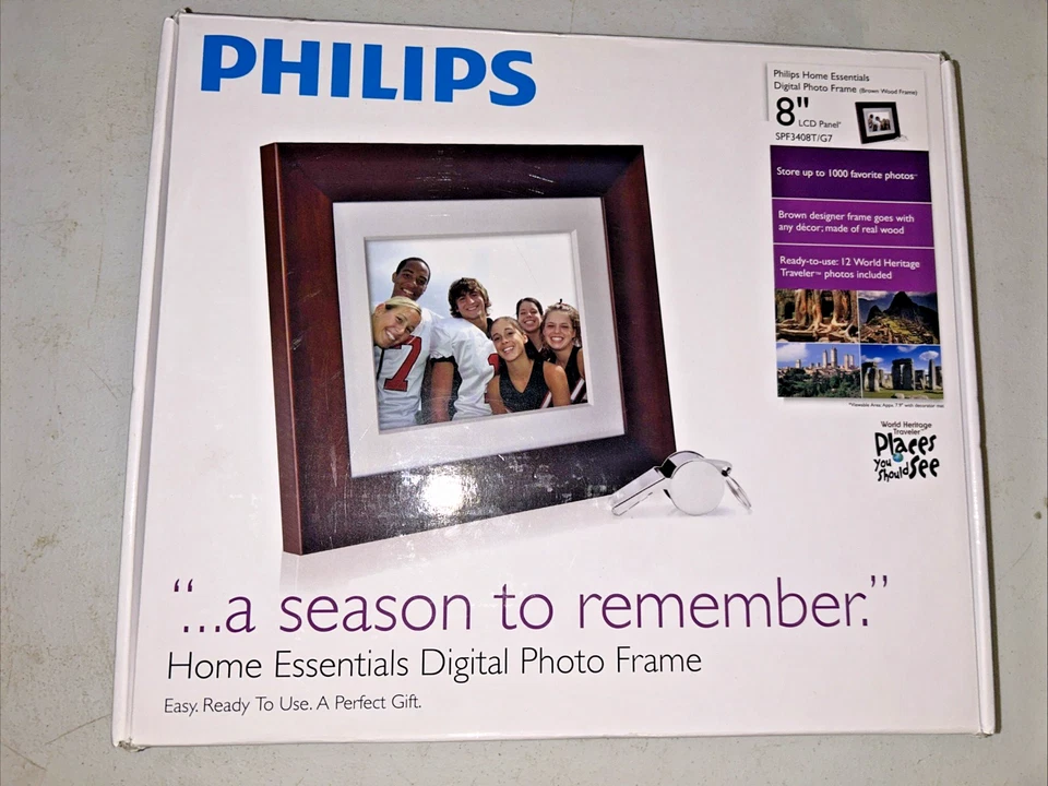 Philips 8 " Digital Photo Frame SPF3408T/G7. Brown Wood Frame - New - Image 1 of 2