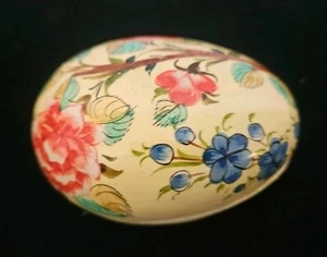 Floral Trinket Egg 3x2x2" Papier Paper Mache Black Interior Handcrafted Germany - Bild 1 von 4