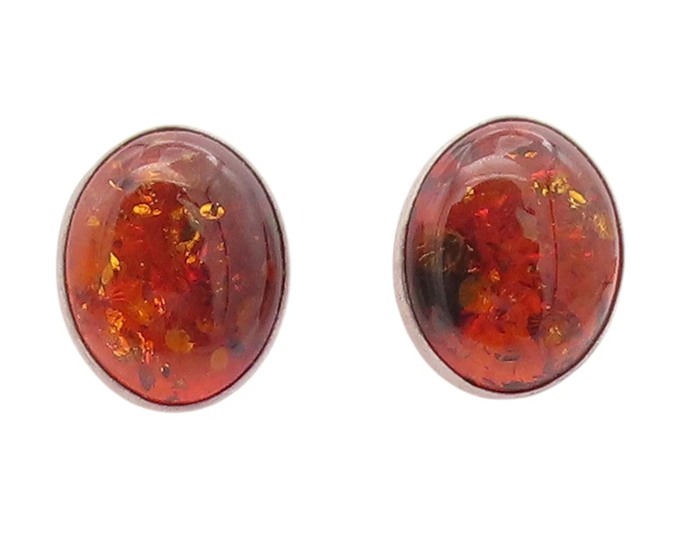 925纯银复古耳环波兰凸圆形蜂蜜琥珀耳钉EG13958 — 第 1/4 张图片