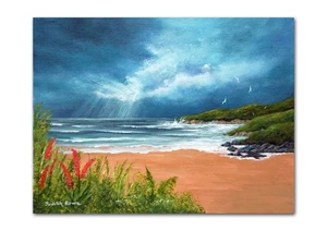 Original Seascape Painting "Dramatic Sky" on 12x 9" Canvas Board by Judith Rowe - Picture 1 of 2