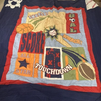 Circo Full/Queen Quilt Bedspread Sports Blue Patchwork 2 Pillow Shams - Image 1 of 4