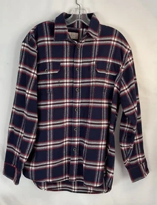 JACHS Large Navy/White/Red Mens Heavy Flannel Button Down Shirt 100%cotton - Picture 1 of 10