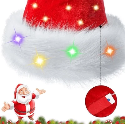 1 NUEVO SOMBRERO DE FIESTA DE NAVIDAD ROJO PELUCHE DE SANTA CLAUS ADULTO, luces a pilas Foto 1 de 4