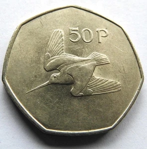 Irish 1970 50p Coin 50 Pence Ireland Woodcock & Harp EIRE Good Grade 7 Sided - Picture 1 of 2