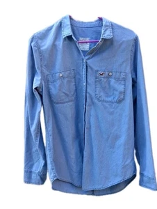 HOLLISTER WOMEN'S MUST-HAVE CHAMBRAY LIGHT WASH BUTTON DOWN SHIRT LARGE Cotton - Picture 1 of 13