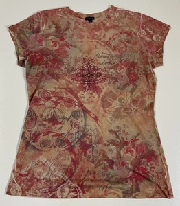 Vintage Y2K Yukiko T Shirt Gr. L Blumen Fee Boho Tattoo Bling Cyber - Bild 1 von 8
