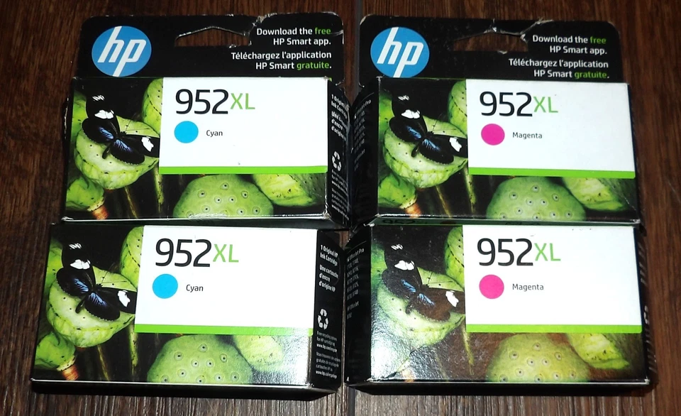 Lote de 4 cartuchos de tinta magenta cian de alto rendimiento originales HP 952XL con fecha 2026 Foto 1 de 2