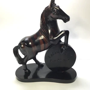 WOOD CARVED PHILLIPPINO HORSE W/BAGUIO CITY PROMO SIGN - Picture 1 of 5