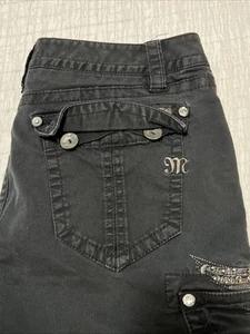 MISS ME Crystal Cross CP1308b Cargo Pants Size 30 Black Flap Pockets Bling Studs - Picture 1 of 15