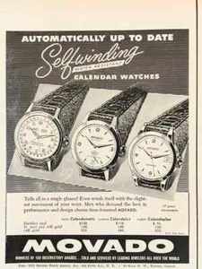 1953 Movado Self-Winding Calendar Watches PRINT AD Automatically Up to Date - Picture 1 of 1