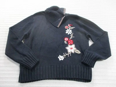 Relativity Womens Sweater XL Black Cowl Neck Floral Embroider Long Sleeve Knit - Image 1 of 4