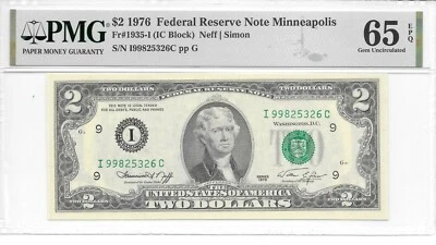 1976 Minneapolis $2 FRN Harder to Find IC Block PMG 65 EPQ Gem Uncirculated - Image 1 of 4