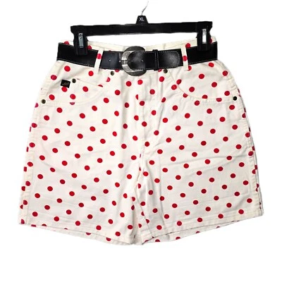 Nuevo con etiquetas Pantalones Cortos de Jean Vintage Chic Junior tiro alto para Mujer Polkadot Años 90 Talla 9 con Cinturón  Foto 1 de 4