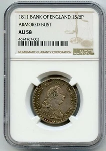 1811 Bank of England 1s/6p - NGC AU58, Armoured Bust.  A2 - Picture 1 of 2